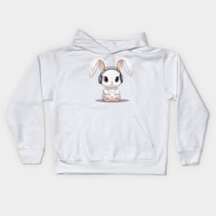 Baby Bunny Rabbit wearing headphones, Cute, Kawaii Kids Hoodie